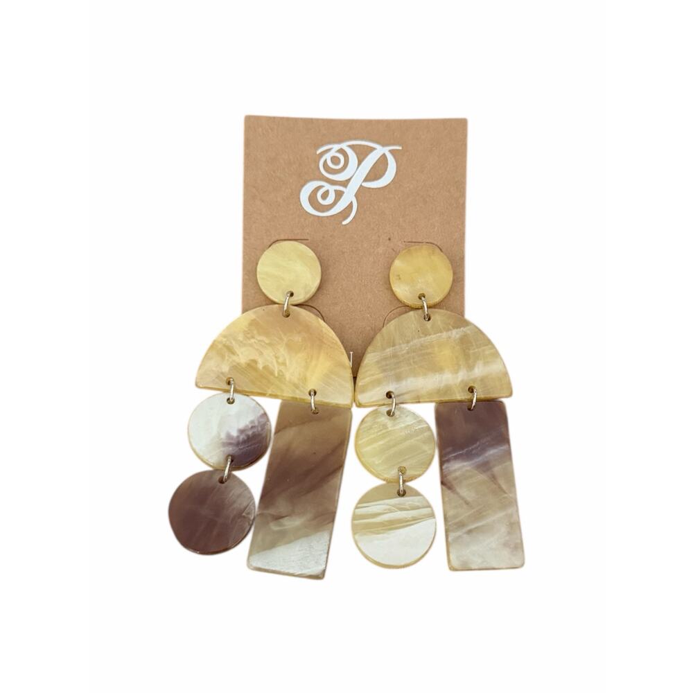 NWT Plunder Designs Boho Statement Dangle Earrings 3” Neutral